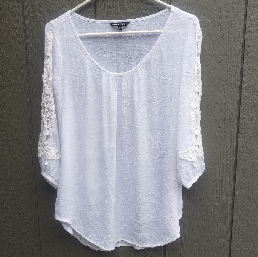 Boho White Top with Lace Detail on Sleeves